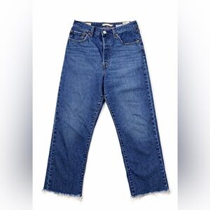 Levi’s Ribcage Straight Ankle Jeans W30 High Rise Raw Hem Medium Wash